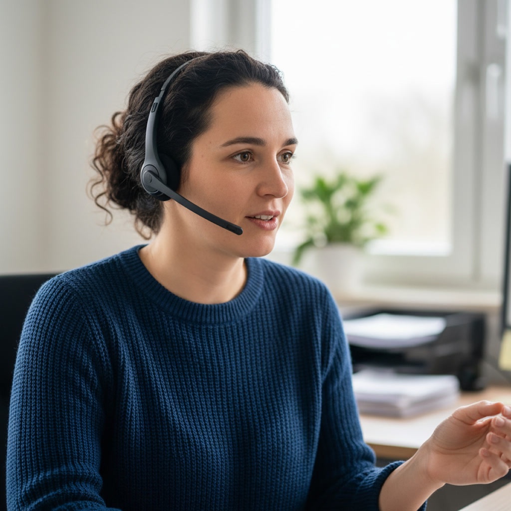 Mitarbeiterin mit Headset im Büro
