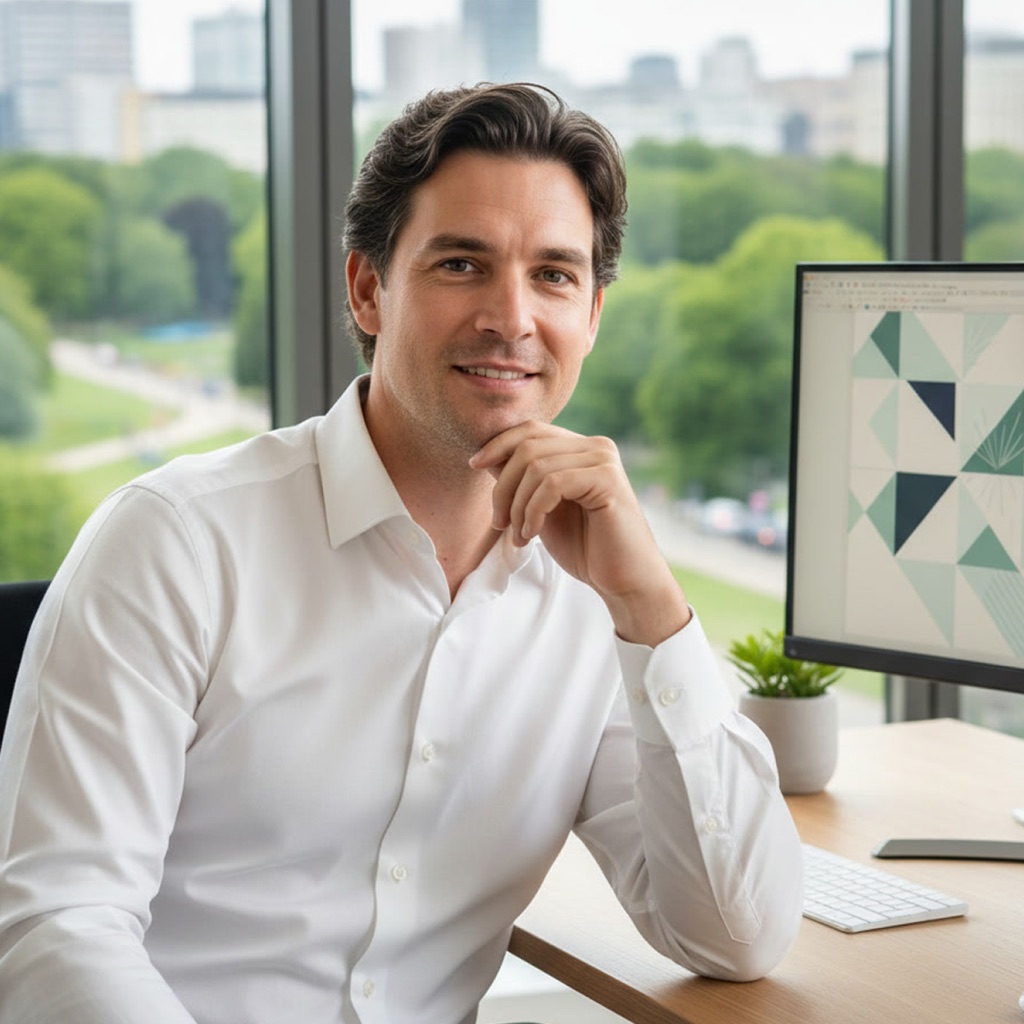 Mitarbeiter am Arbeitsplatz mit Monitor